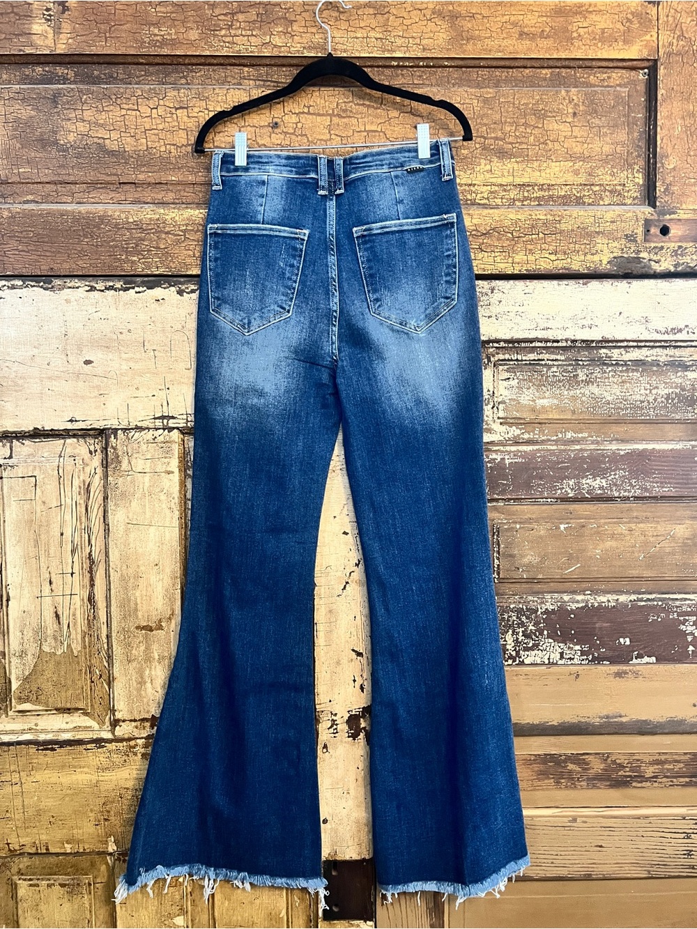 RISEN High Rise Extreme Flare Jeans | Raw Hem Stretch Denim | Size 28 | NWOT - Picture 3 of 6